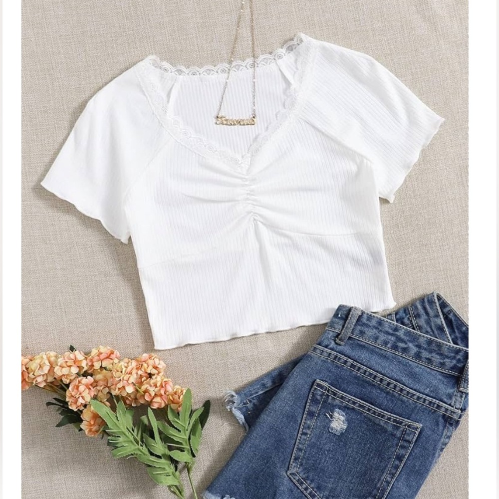 Two big girl 14 Y Ribbed Raglan Sleeve Ruffle T-Shirt - Picture 3 of 15